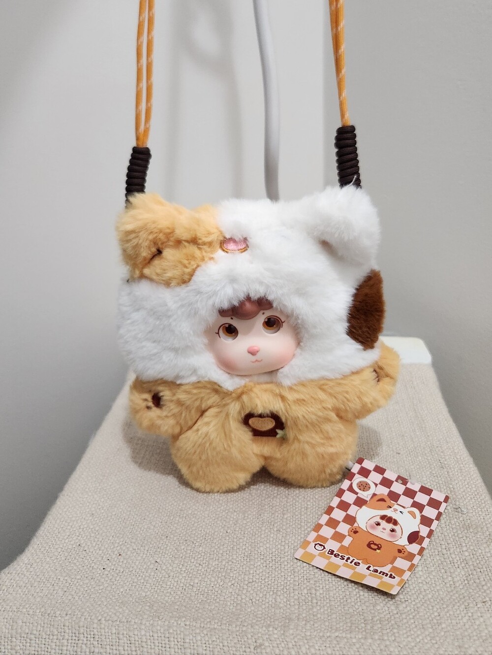 Collectable  Bestie LAMB Plush Crossbody Bag in White and Tan!